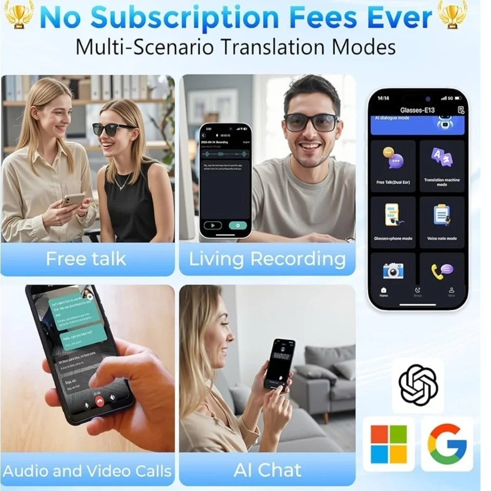 NIB- Handsfree Phone  DMES AI SMART SUNGLASSES Black frames, UV lens